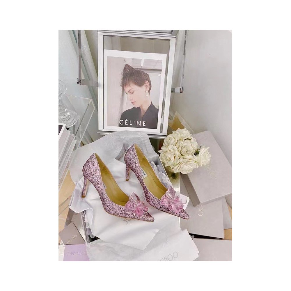 Cheap Reps Jimmy Choo Alia 85mm Pumps In Pink Crystal