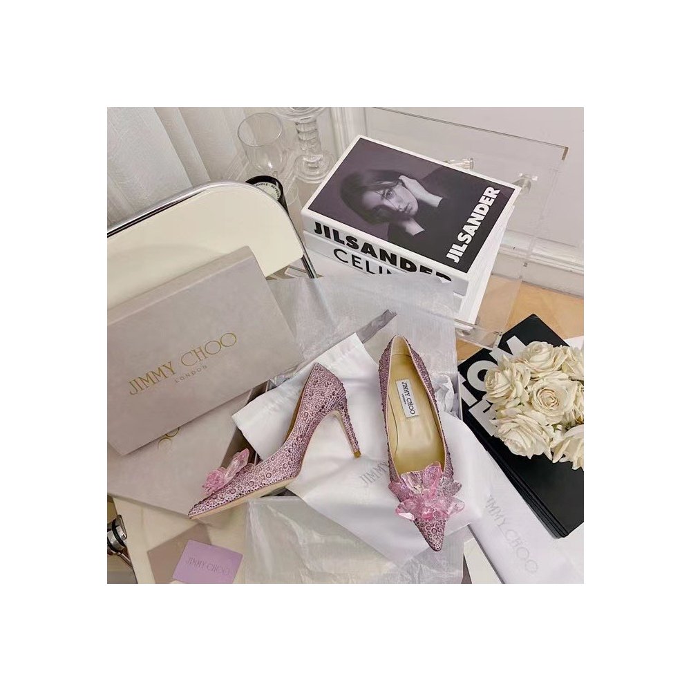Cheap Reps Jimmy Choo Alia 85mm Pumps In Pink Crystal