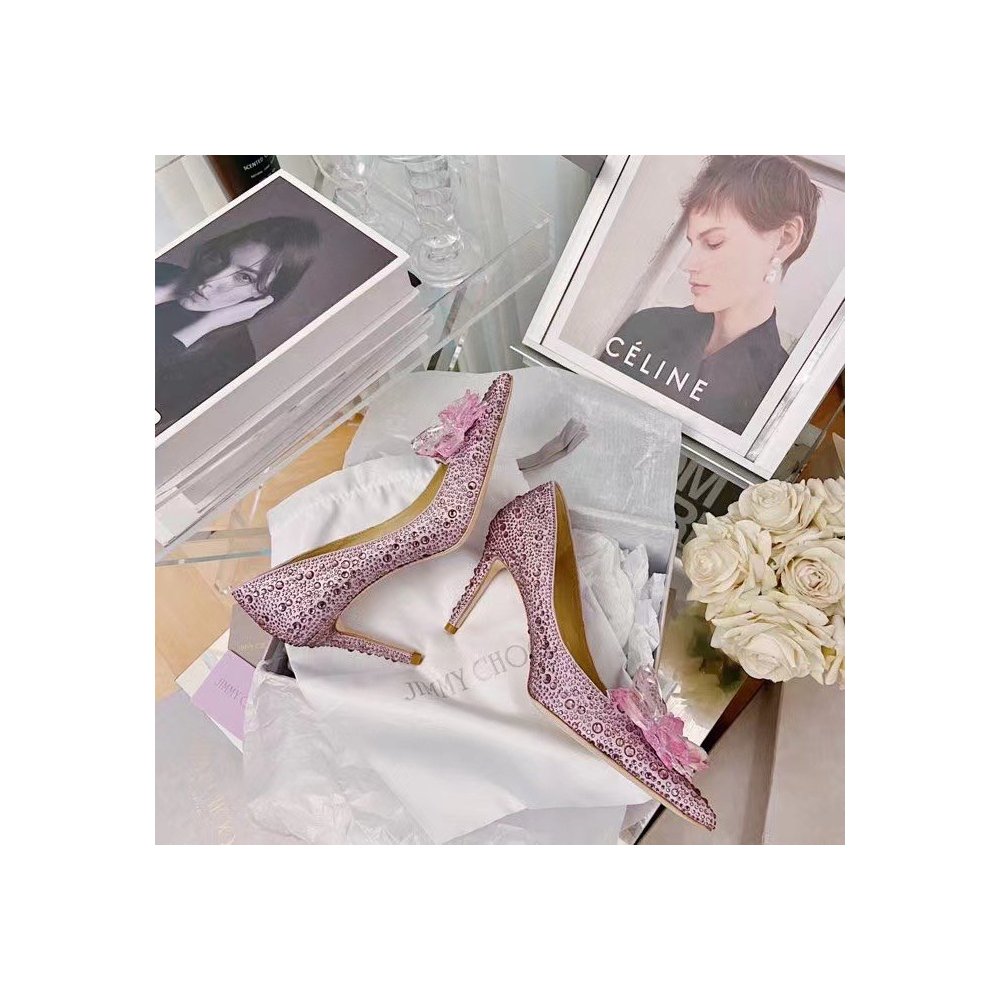 Cheap Reps Jimmy Choo Alia 85mm Pumps In Pink Crystal