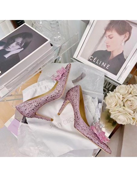 Cheap Reps Jimmy Choo Alia 85mm Pumps In Pink Crystal