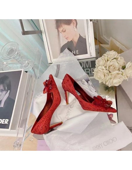 Cheap Reps Jimmy Choo Alia 85mm Pumps In Red Crystal