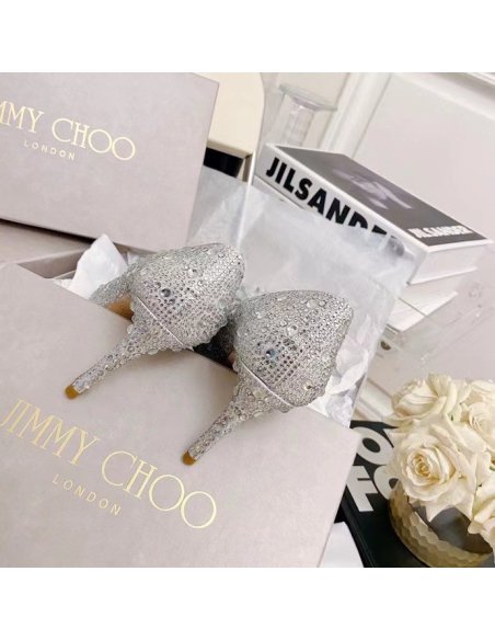 Cheap Reps Jimmy Choo Alia 85mm Pumps In Silver Crystal