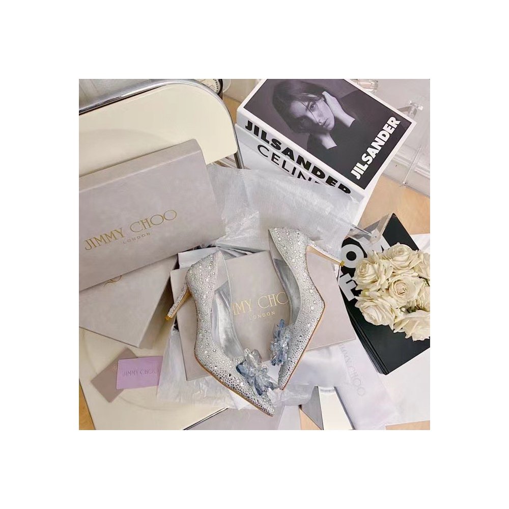 Cheap Reps Jimmy Choo Alia 85mm Pumps In Silver Crystal