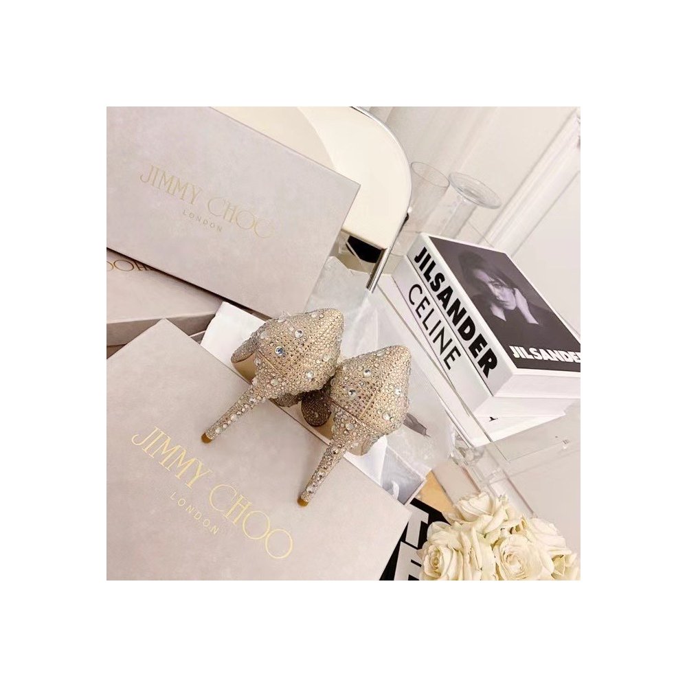 Cheap Reps Jimmy Choo Avril 100mm Pumps In Gold Crystal