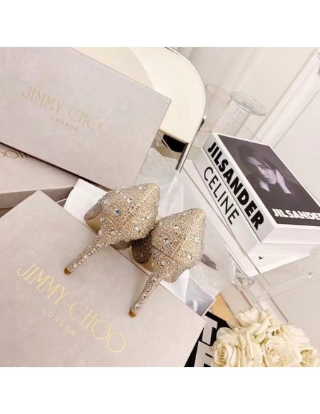 Cheap Reps Jimmy Choo Avril 100mm Pumps In Gold Crystal