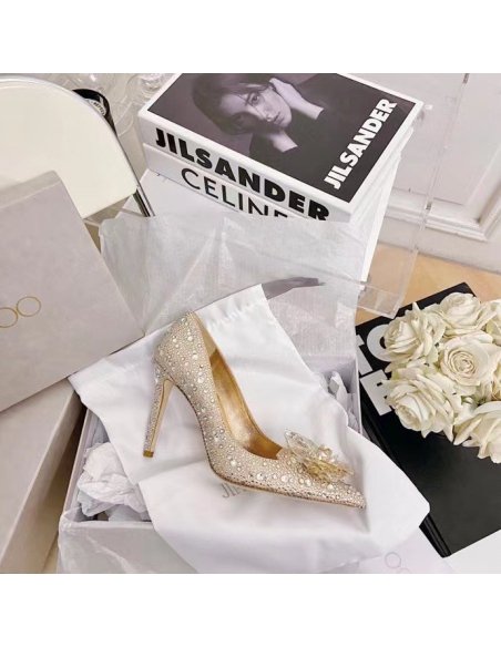 Cheap Reps Jimmy Choo Avril 100mm Pumps In Gold Crystal