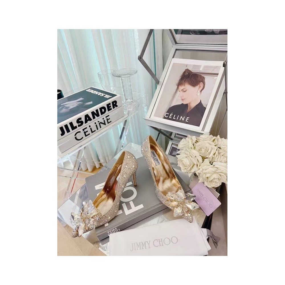 Cheap Reps Jimmy Choo Avril 100mm Pumps In Gold Crystal