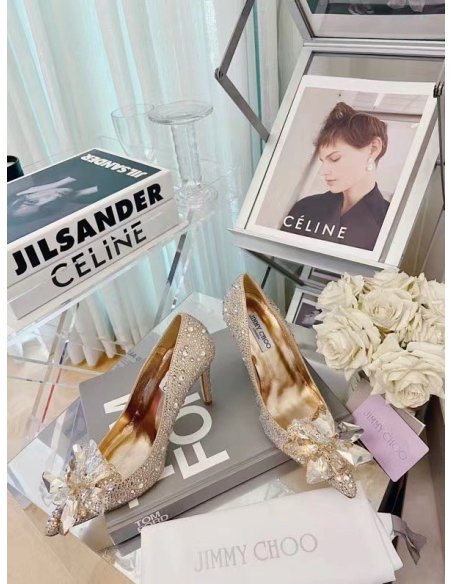 Cheap Reps Jimmy Choo Avril 100mm Pumps In Gold Crystal