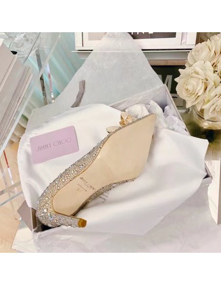 Cheap Reps Jimmy Choo Avril 100mm Pumps In Gold Crystal