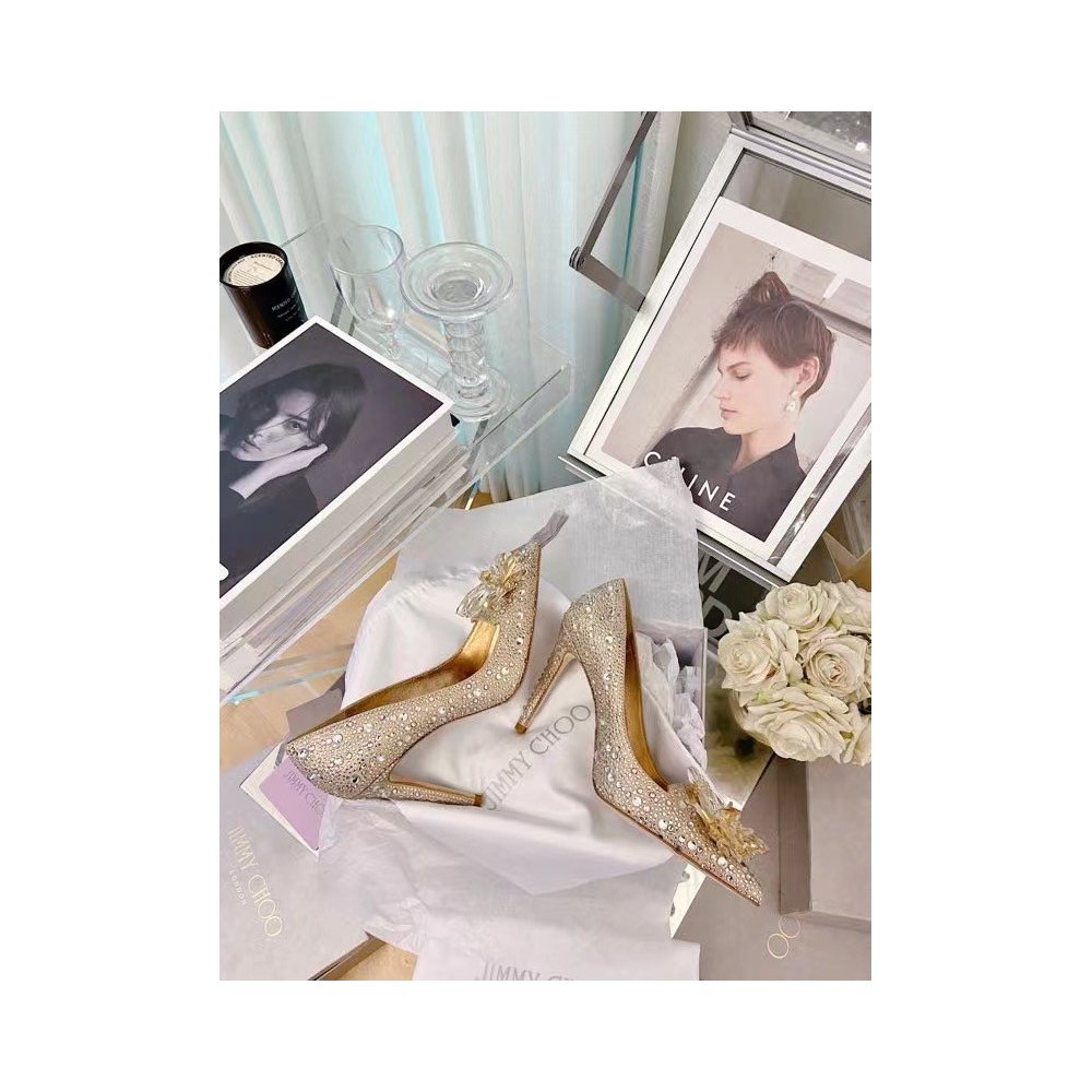 Cheap Reps Jimmy Choo Avril 100mm Pumps In Gold Crystal