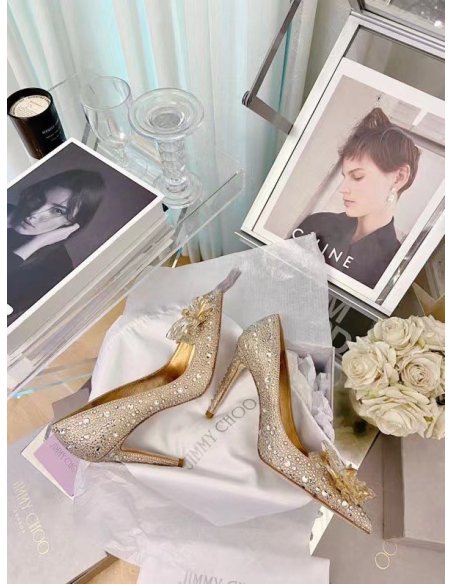 Cheap Reps Jimmy Choo Avril 100mm Pumps In Gold Crystal