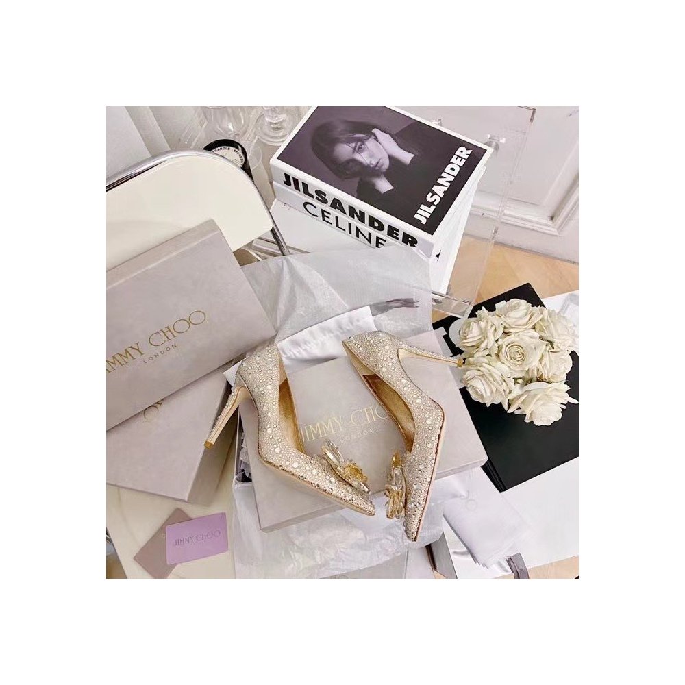 Cheap Reps Jimmy Choo Avril 100mm Pumps In Gold Crystal