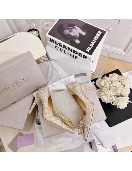 Cheap Reps Jimmy Choo Avril 100mm Pumps In Gold Crystal