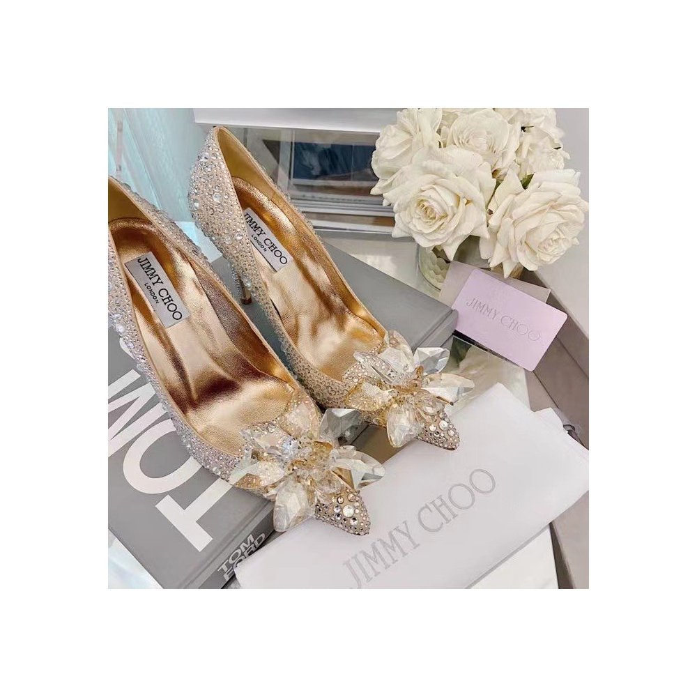 Cheap Reps Jimmy Choo Avril 100mm Pumps In Gold Crystal