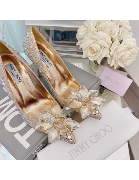 Cheap Reps Jimmy Choo Avril 100mm Pumps In Gold Crystal