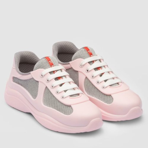 Cheap Reps Prada Americas Cup Sneakers in Pink Rubber and Bike Fabric