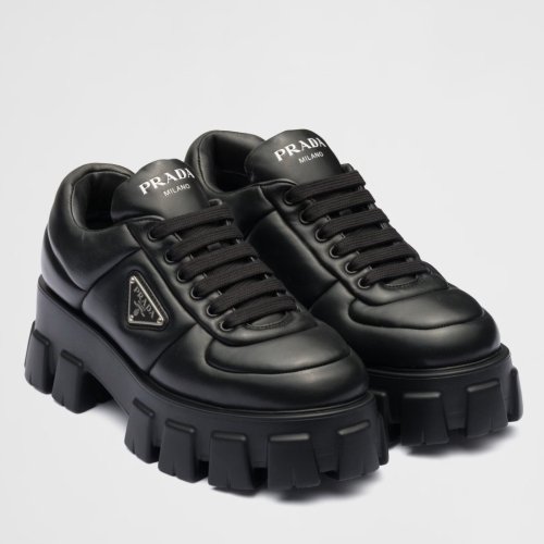Cheap Reps Prada Womens Sneakers in Black Padded Nappa Leather