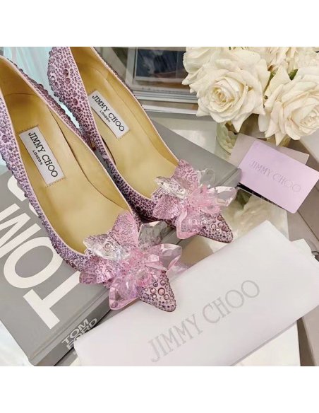 Cheap Reps Jimmy Choo Avril 100mm Pumps In Pink Crystal