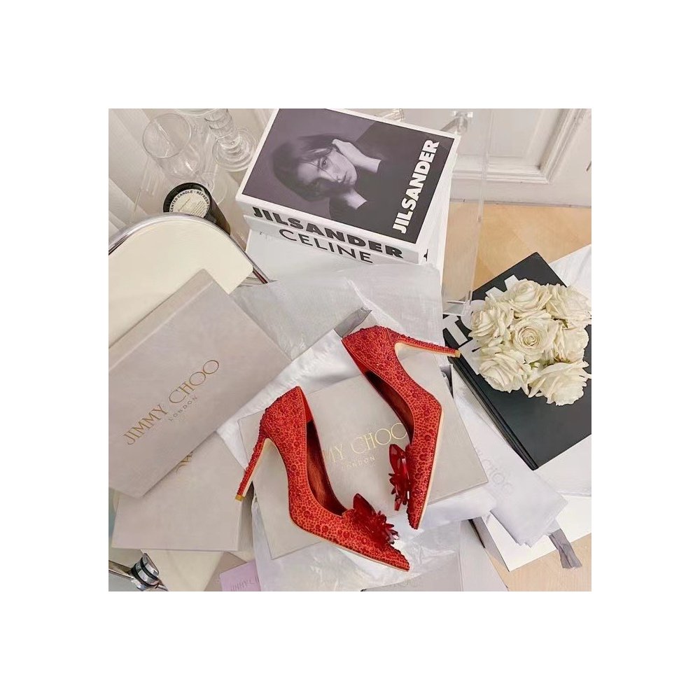 Cheap Reps Jimmy Choo Avril 100mm Pumps In Red Crystal
