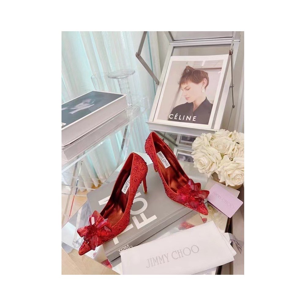 Cheap Reps Jimmy Choo Avril 100mm Pumps In Red Crystal