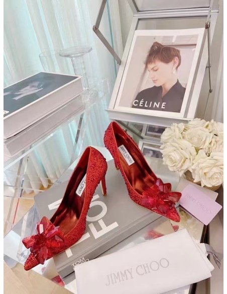 Cheap Reps Jimmy Choo Avril 100mm Pumps In Red Crystal