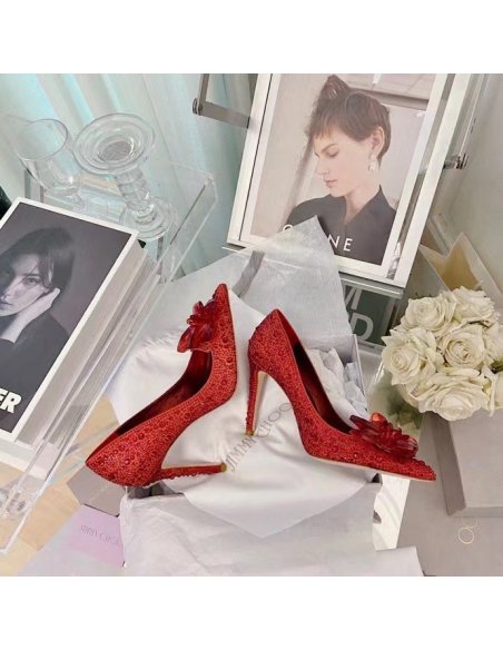 Cheap Reps Jimmy Choo Avril 100mm Pumps In Red Crystal