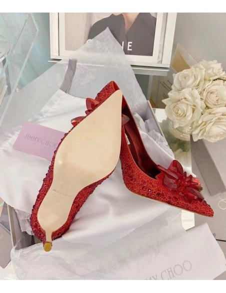 Cheap Reps Jimmy Choo Avril 100mm Pumps In Red Crystal