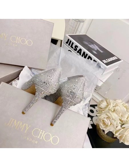 Cheap Reps Jimmy Choo Avril 100mm Pumps In Silver Crystal