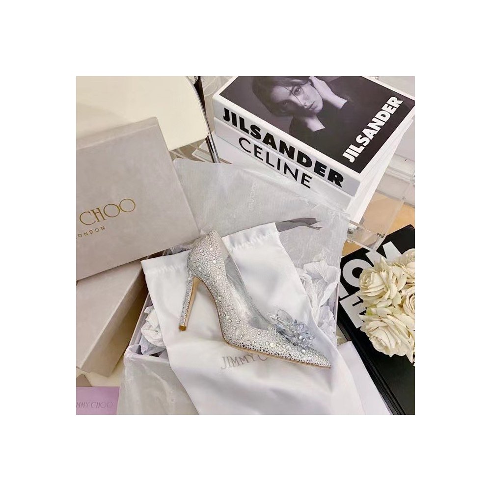 Cheap Reps Jimmy Choo Avril 100mm Pumps In Silver Crystal