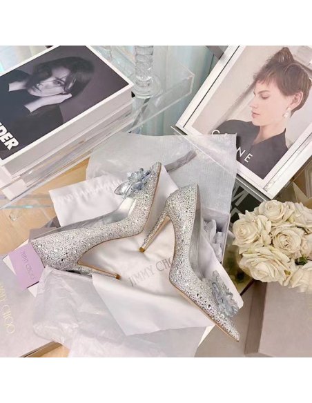 Cheap Reps Jimmy Choo Avril 100mm Pumps In Silver Crystal