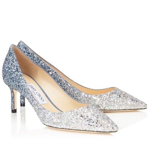 Cheap Reps Jimmy Choo Romy 60mm Pumps In Silver and Blue Glitter