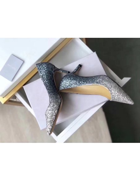 Cheap Reps Jimmy Choo Romy 60mm Pumps In Silver and Blue Glitter