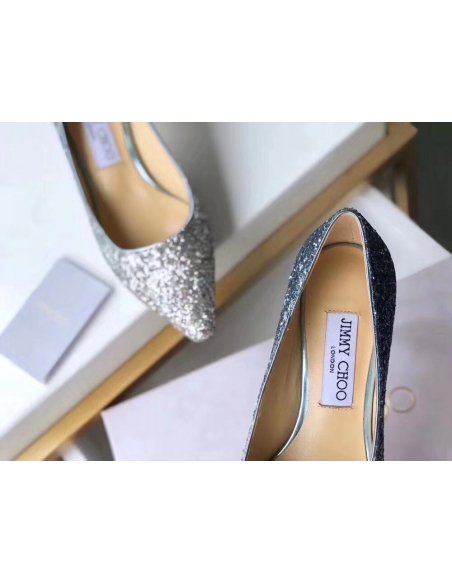Cheap Reps Jimmy Choo Romy 60mm Pumps In Silver and Blue Glitter
