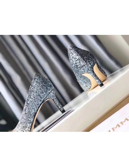 Cheap Reps Jimmy Choo Romy 60mm Pumps In Silver and Blue Glitter