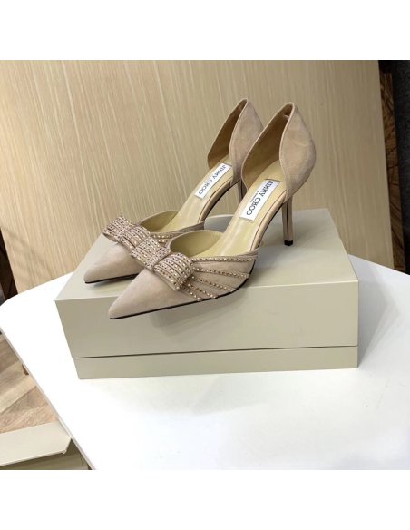 Cheap Reps Jimmy Choo Kaitence 85mm Pumps In Beige Suede Leather