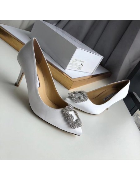 Cheap Reps Manolo Blahnik Hangisi 70 Pumps In White Satin