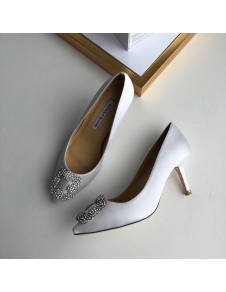 Cheap Reps Manolo Blahnik Hangisi 70 Pumps In White Satin