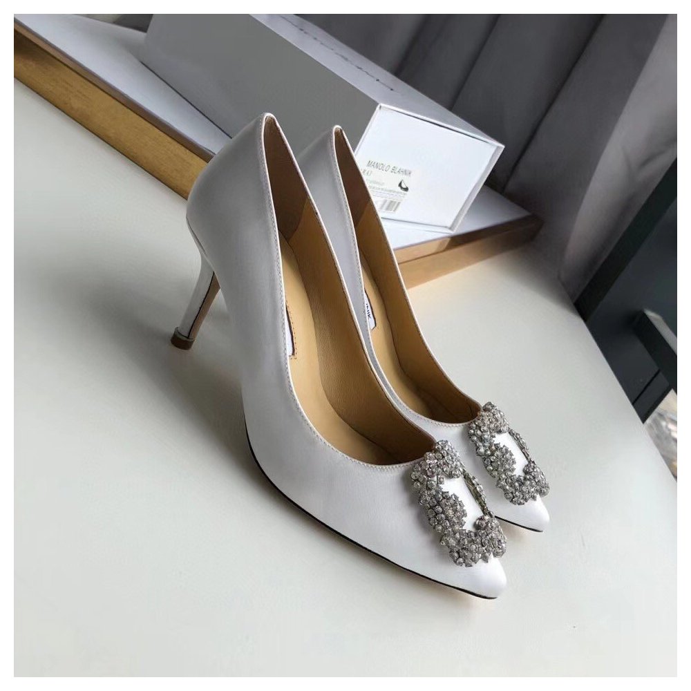 Cheap Reps Manolo Blahnik Hangisi 70 Pumps In White Satin