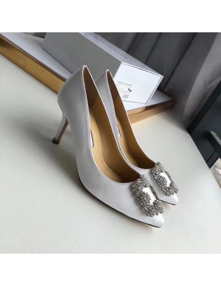 Cheap Reps Manolo Blahnik Hangisi 70 Pumps In White Satin