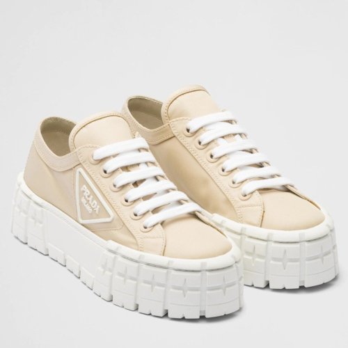 Cheap Reps Prada Double Wheel Sneakers In Beige Nylon Gabardine
