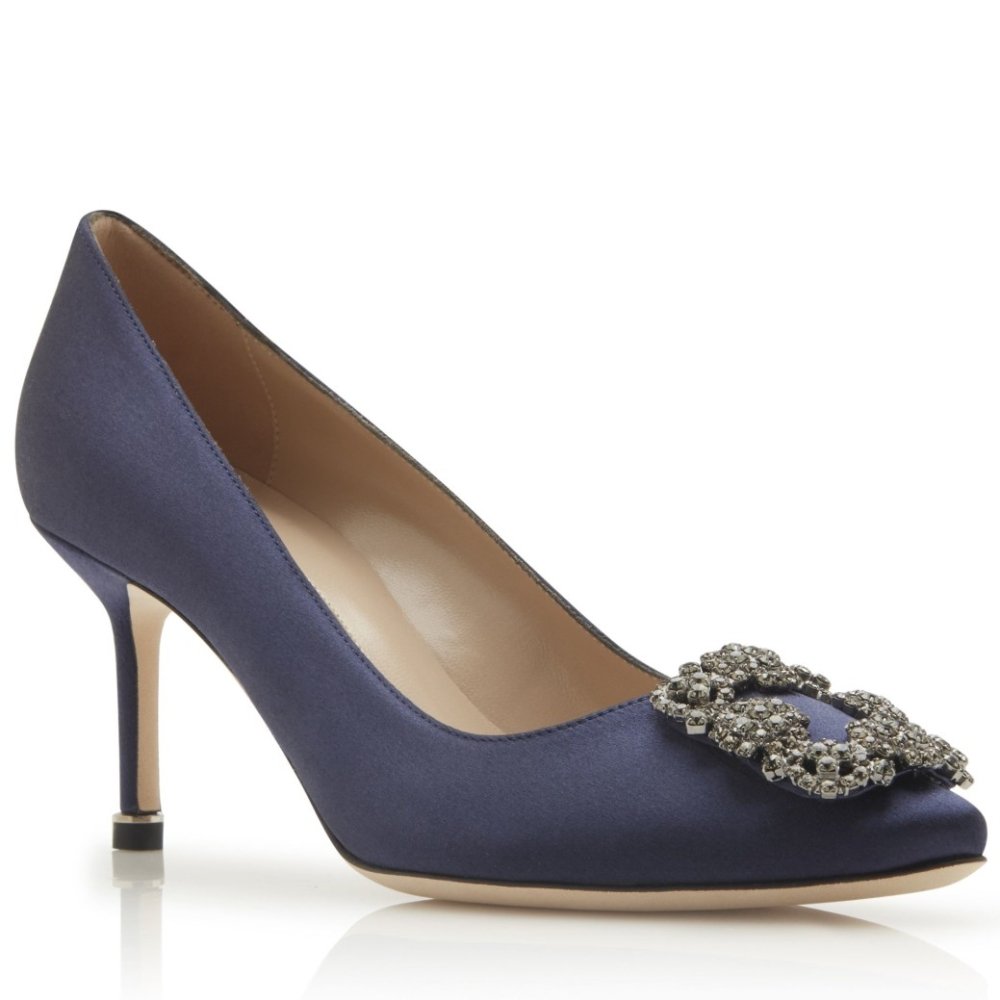 Cheap Reps Manolo Blahnik Hangisi 70 Pumps In Navy Blue Satin