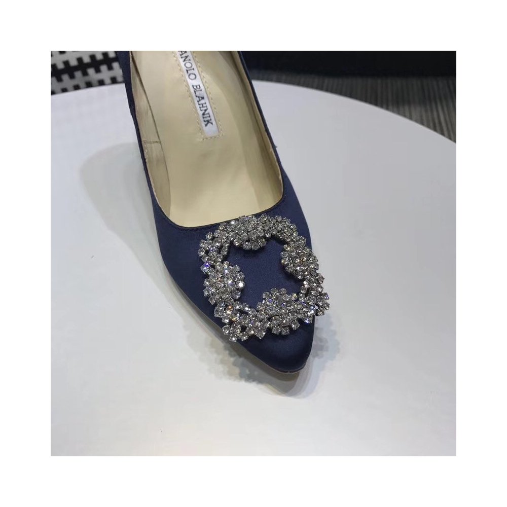 Cheap Reps Manolo Blahnik Hangisi 70 Pumps In Navy Blue Satin
