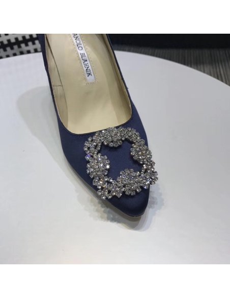 Cheap Reps Manolo Blahnik Hangisi 70 Pumps In Navy Blue Satin