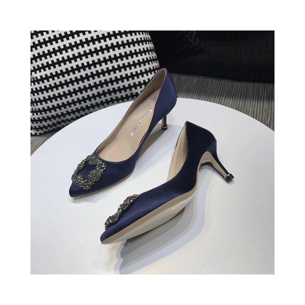 Cheap Reps Manolo Blahnik Hangisi 70 Pumps In Navy Blue Satin