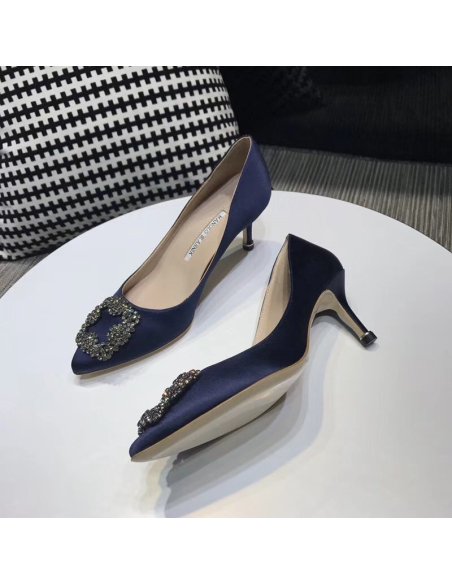 Cheap Reps Manolo Blahnik Hangisi 70 Pumps In Navy Blue Satin