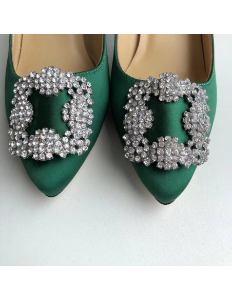 Cheap Reps Manolo Blahnik Hangisi 70 Pumps In Green Satin