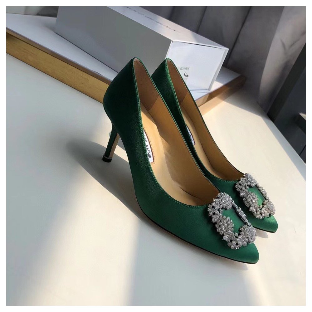 Cheap Reps Manolo Blahnik Hangisi 70 Pumps In Green Satin