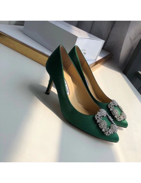 Cheap Reps Manolo Blahnik Hangisi 70 Pumps In Green Satin