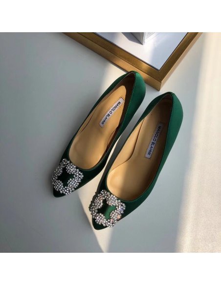Cheap Reps Manolo Blahnik Hangisi 70 Pumps In Green Satin