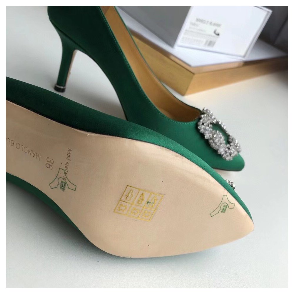 Cheap Reps Manolo Blahnik Hangisi 70 Pumps In Green Satin